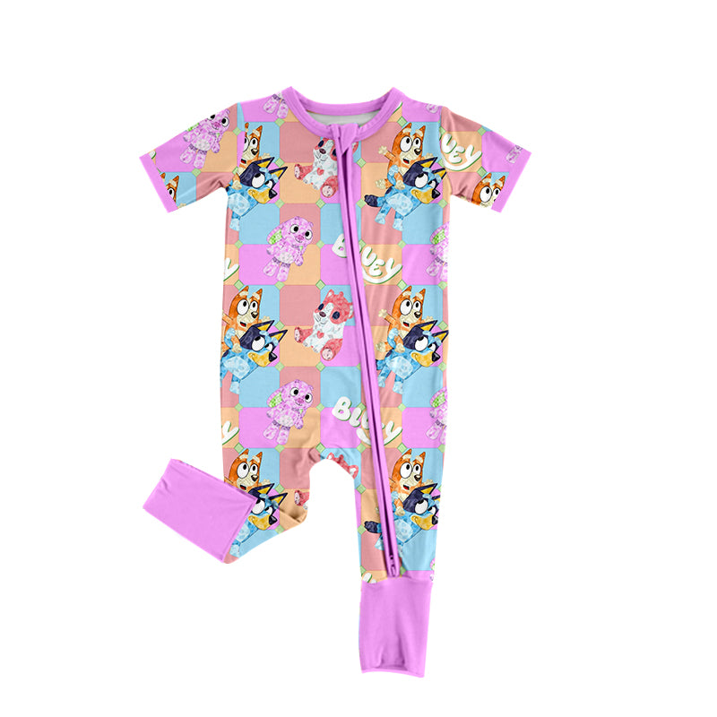 Baby Infant Girls Dogs Cartoon Pink Zip Rompers preorder(moq 5)