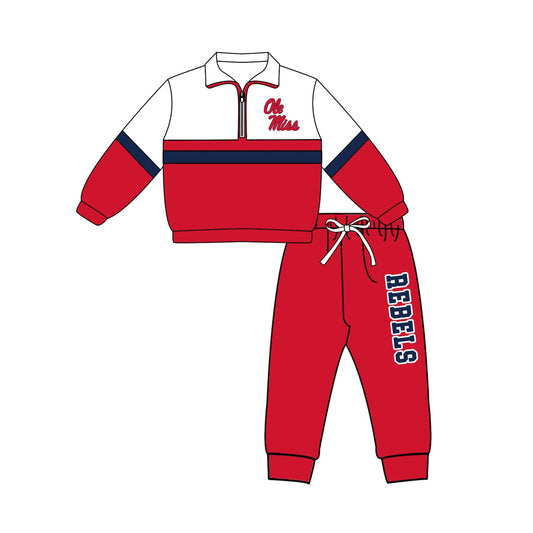 Preorder (moq 5)Baby Boys Ole Miss Zip Pullovers Top Jogger Pants Team Clothes Set