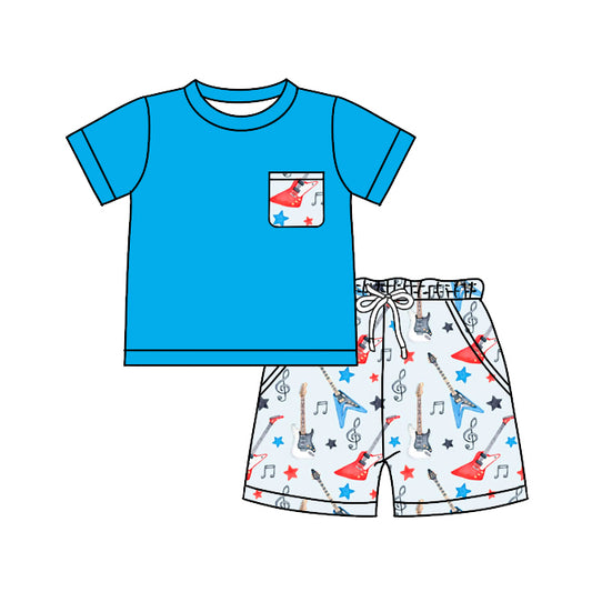 Baby Boys Guitar Pocket Short Sleeve Top Shorts Clothes Sets preorder (moq 5)