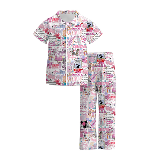 Baby Girls Singer Butterfly Buttons Tops Pants Pajamas Outfits Sets Preorder(moq 5)