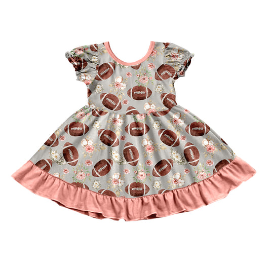 Baby Girls Pink Top Football Flowers Knee Length Dresses Preorder(moq 5)