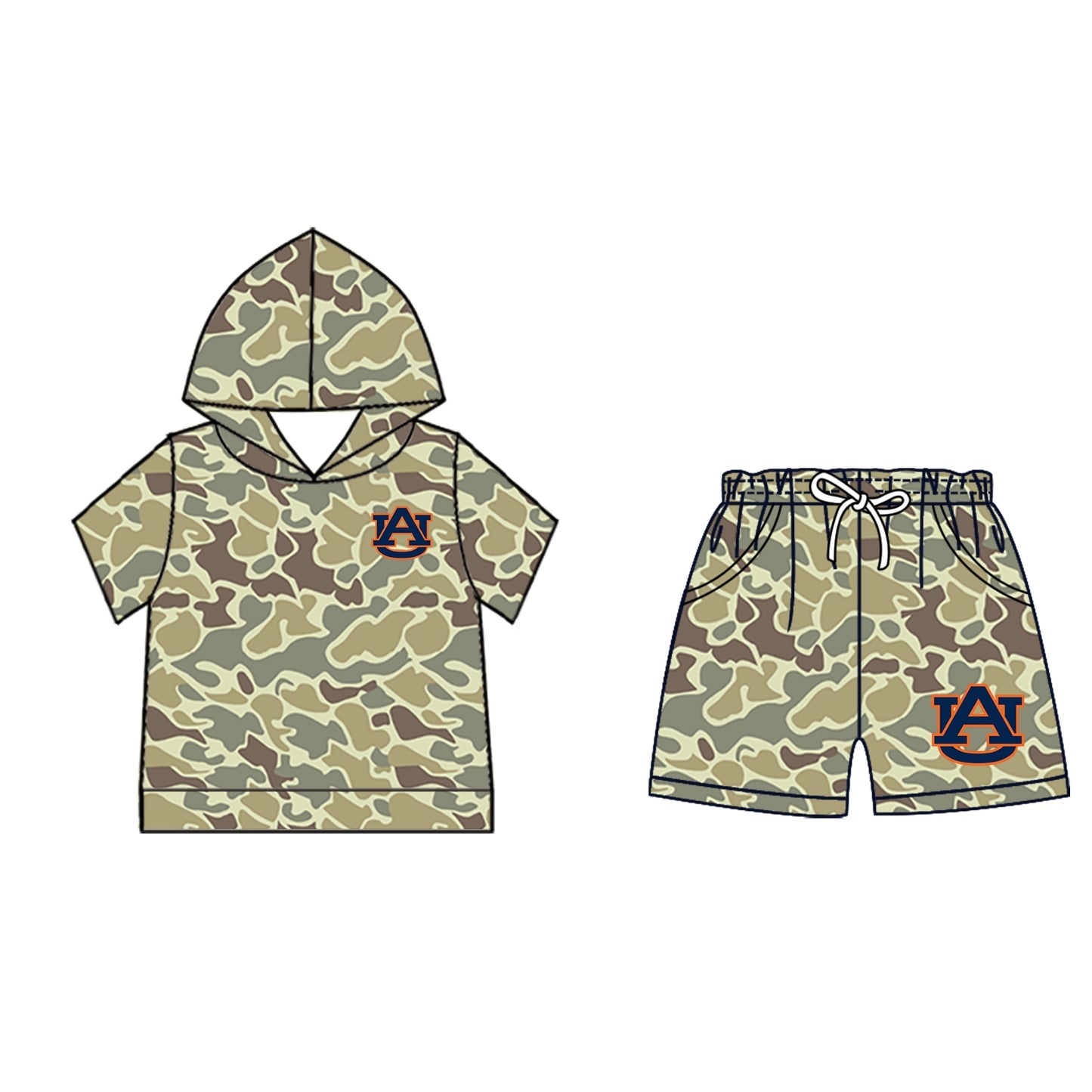 Preorder (moq 5)Baby Boys Khaki Camo AU Hoodie Pockets Short Team Clothes Set