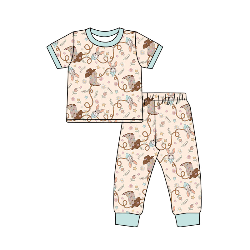 Baby Girls Western Boots Flowers Top Pants Pajamas Clothing Sets preorder(MOQ 5)