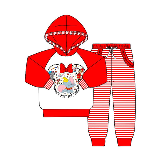 Baby Girls Elephant Hooded Top Stripes Pants Clothes Sets Preorder(moq 5)