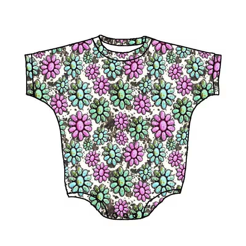 Baby Infant Girls Western Colorful Turquoise Rompers preorder(moq 5)