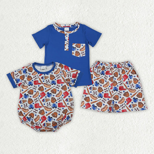 Sibling Baby Boys Short Sleeve Baseball Button Pocket Short Clothes Set Rompers
