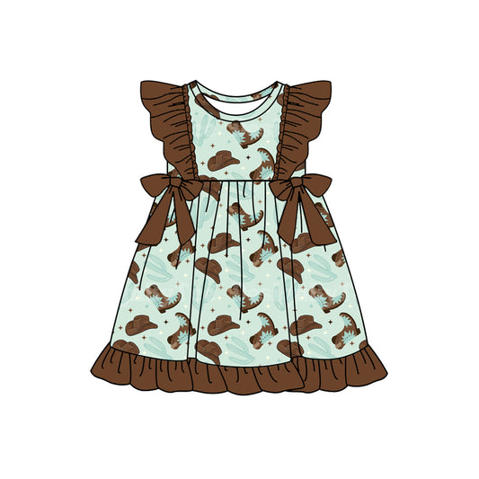 Preorder (moq 5)Baby Girls Western Boots Bows Knee Length Dresses