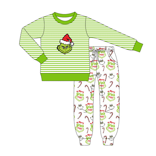 Baby Boys Green Face Stripe Top Pockets Jogger Pant Christmas Set Preorder