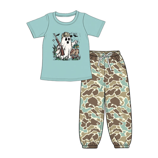 Preorder moq 5 Baby Boys Ducks Ghosts Top Leggings Pant Halloweens Clothes Set