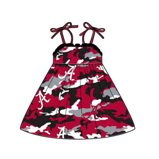 Preorder (moq 5)Baby Girls Strap Red Camo A Team Knee Length Dresses