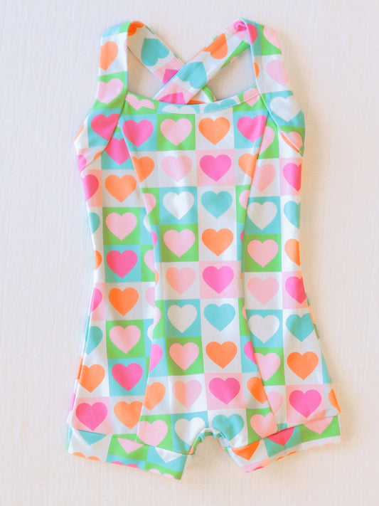Baby Girls Colorful Hearts Straps Swimsuits Preorder (moq 5)