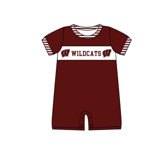 Preorder (moq 5)Baby Boys Dark Red Short Sleeve Wildcats Team Rompers