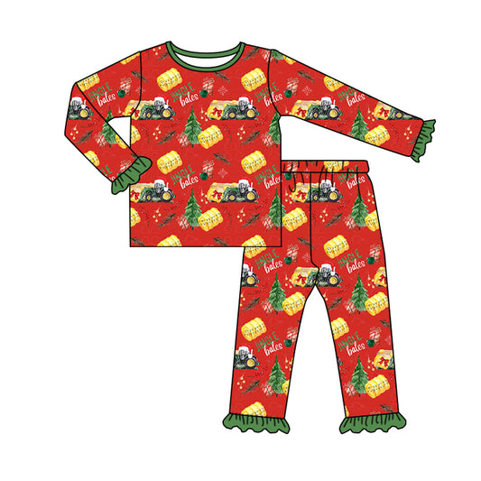 Baby Girls Christmas Tree Tractor Top Pants Pajamas Clothes Sets preorder(MOQ 5)