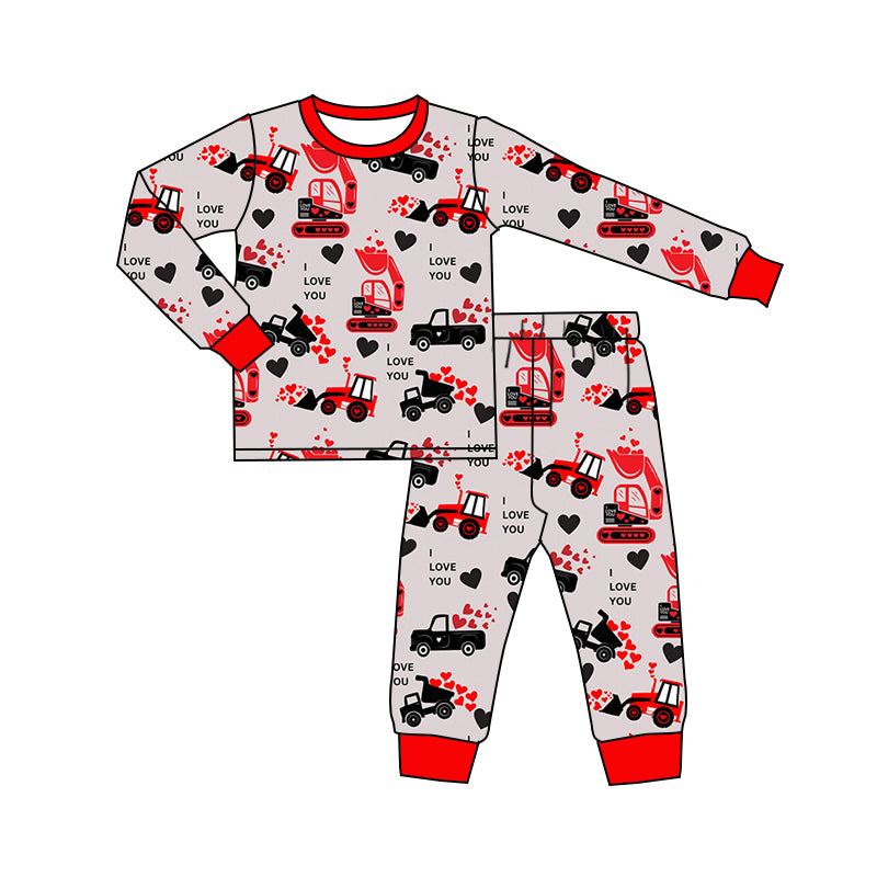 Baby Boys Valentines Construction Top Pants Pajamas Kids Clothing Sets preorder(MOQ 5)