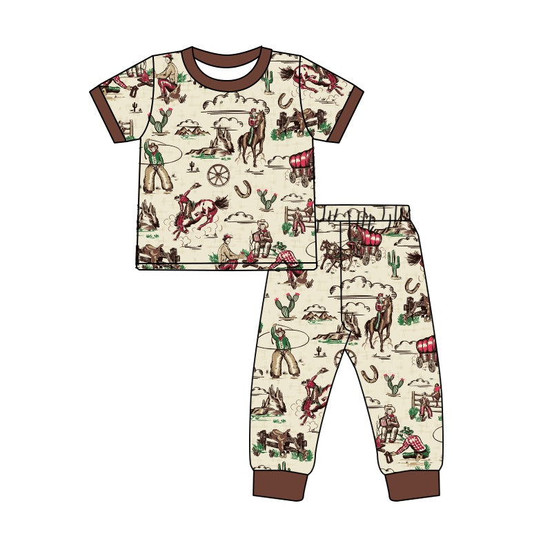 Baby Boys Western Shirt Rodeo Cactus Pants Pajamas Boutique Outfits Sets preorder(moq 5)