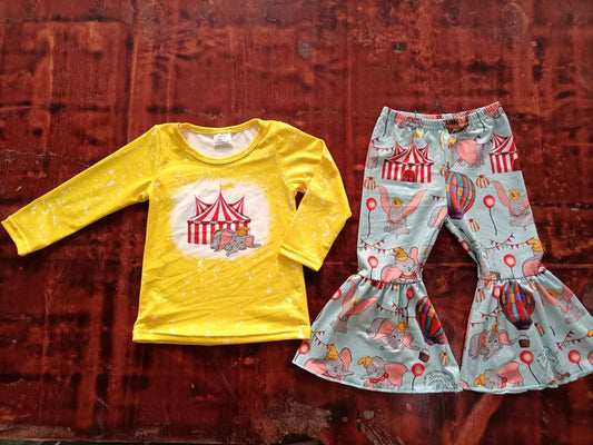 Baby Girls Elephant Cartoon Tee Shirt Top Bell Pants Clothing preorder(moq 5)