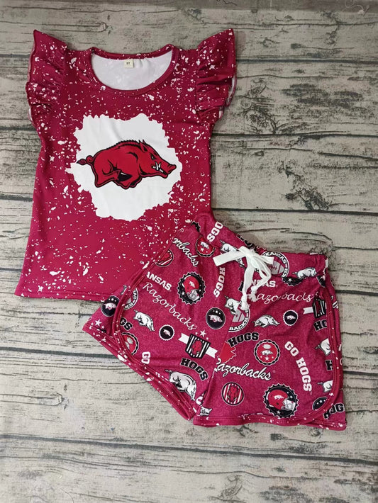 Baby Girls Red Team Pig Tee Shirt Top Shorts Clothing preorder(moq 5)