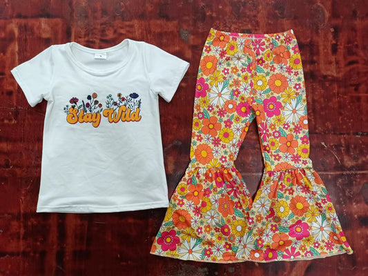 Baby Girls Stay Wild Shirt Top Flowers Bell Pants Clothing preorder(moq 5)