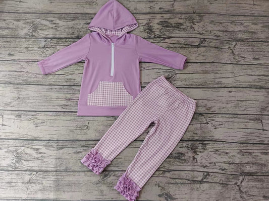 Baby Girls Lavender Hooded Top Iicing Ruffle Pants Clothing preorder(moq 5)