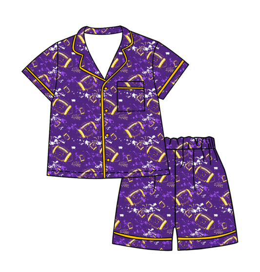 Preorder (moq 5)Baby Girls Tie-dye Footballs Print Button Pocket Top Short Team Pajamas Sets