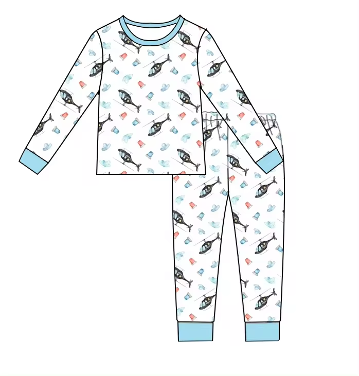 Baby Boys Helicopter Long Sleeve Shirt Pants Pajamas Clothes Sets Preorder(moq 5)