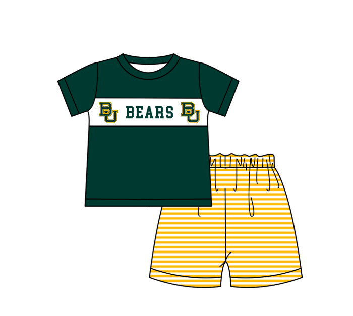 Preorder (moq 5)Baby Boys Short Sleeve Bears Top Stripe Shorts Team Clothes Sets