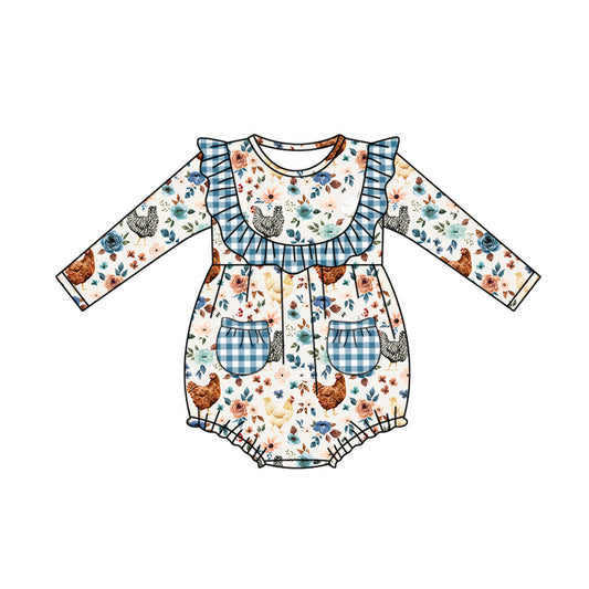 Baby Infant Girls Chicken Bows Long Sleeve Rompers preorder(moq 5)