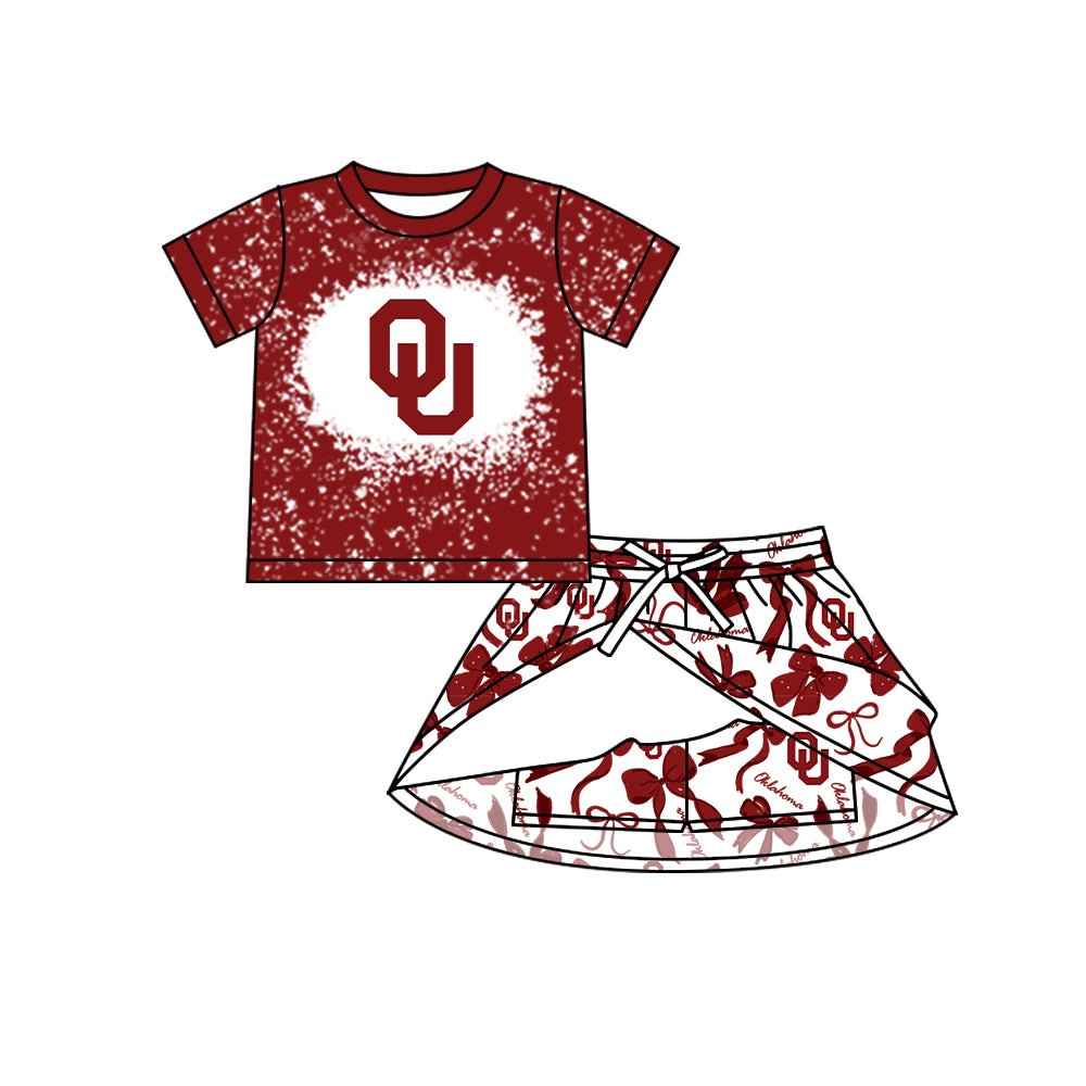 Preorder (moq 5)Baby Girls Oklahoma Sooners bows team Top Skirt Skort Sets
