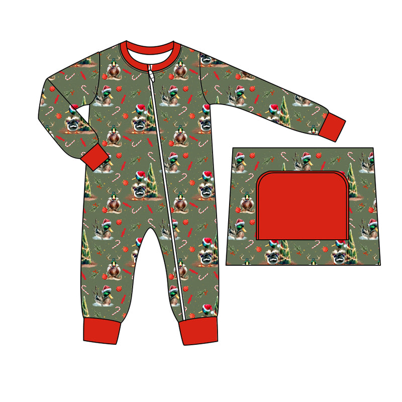 Baby Infant Boys Christmas Ducks Hunting Zip Rompers preorder(moq 5)