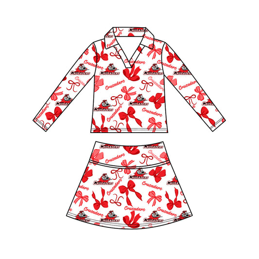 Preorder (moq 5)Baby Girls Bows Crusaders Top Skirt Short Team Clothes Set