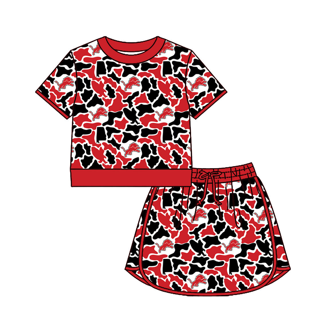 Preorder (moq 5)Baby Girls Colorful Camo Shirt Top Skirt Short Team Clothes Set