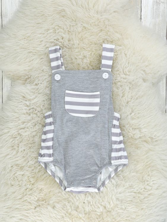 Baby Infant Boys Grey Pockets Straps Rompers preorder(moq 5)