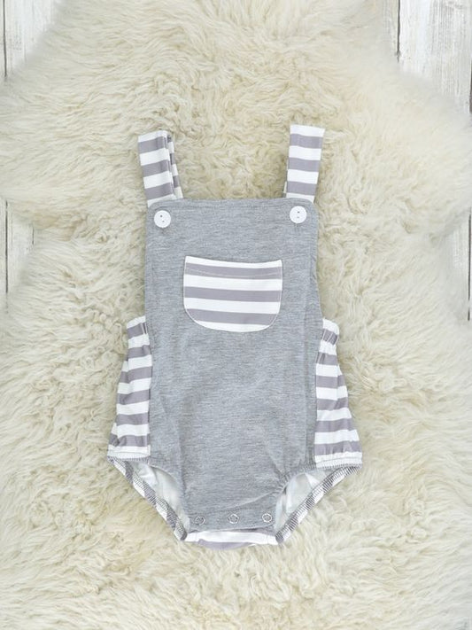 Baby Infant Boys Grey Pockets Straps Rompers preorder(moq 5)