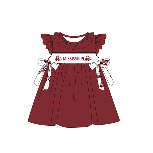 Preorder (moq 5)Baby Girls M-State Team Bows Knee Length Dresses
