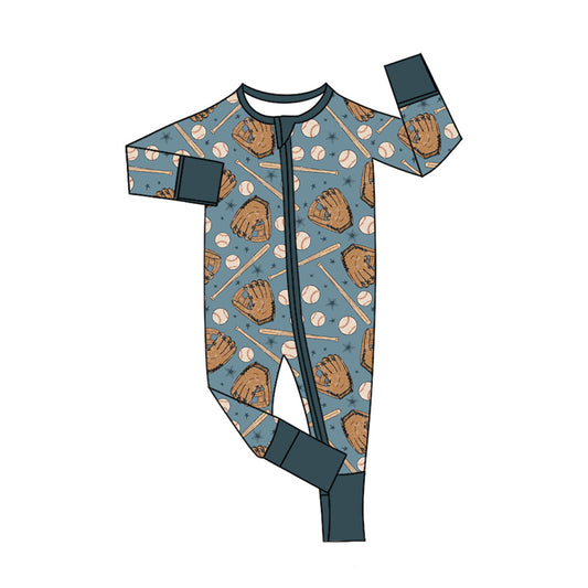 Preorder (moq 20)Baby Boys Bamboo Baseballs Stars Team Zippy Footie Rompers