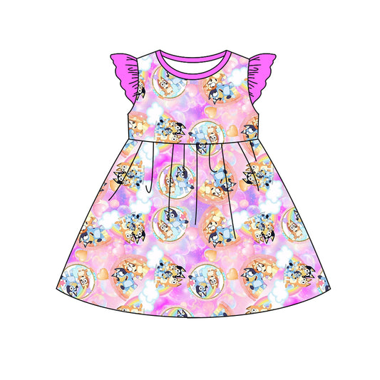 Preorder (moq 5)Baby Girls Tie Dye Dogs Knee Length Dresses