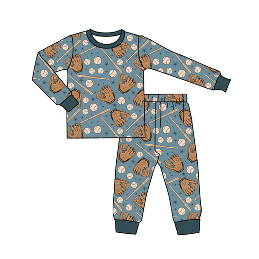 Preorder (moq 20)Baby Boys Bamboo Baseballs Stars Team Pajamas Sets