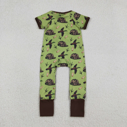 Baby Boys Ducks Calls Camo Hats Hunting Two Way Zip Convertible Rompers