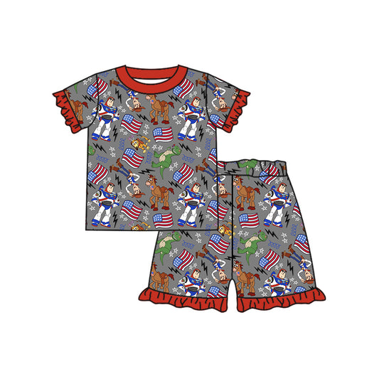 Baby Girls Flags Toy Cartoon Shirts Top Shorts Pajamas Clothes Sets Preorder(moq 5)