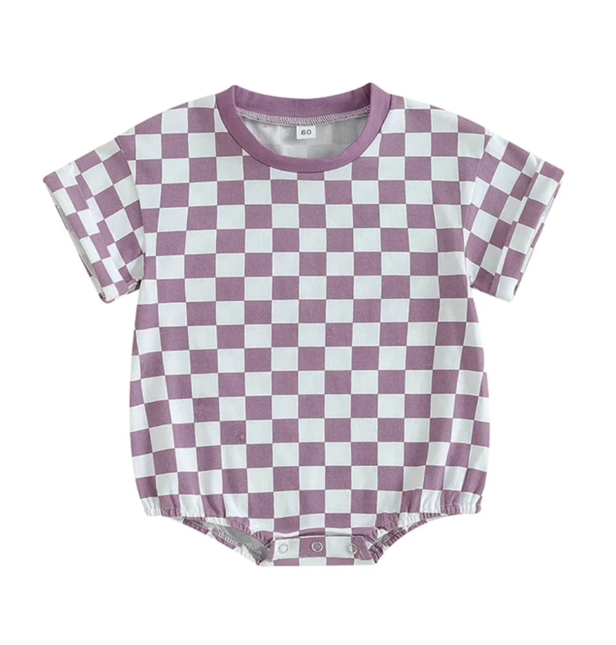 Baby Infant Girls Purple Checkered Summer Rompers preorder(moq 5)