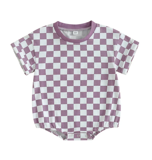 Baby Infant Girls Purple Checkered Summer Rompers preorder(moq 5)