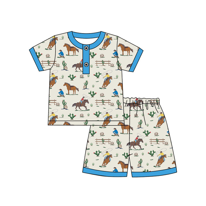 Preorder (moq 5)Baby Boys Western Rodeo Shirt Top Shorts Pajamas