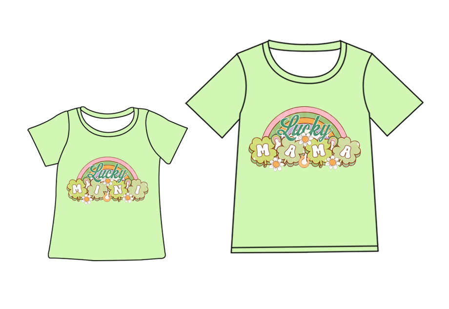 Preorder (moq 5 each) Mommy and Me Women Baby Girls Lucky St Patrick Day Mini Mama Short Sleeve Tee Shirts
