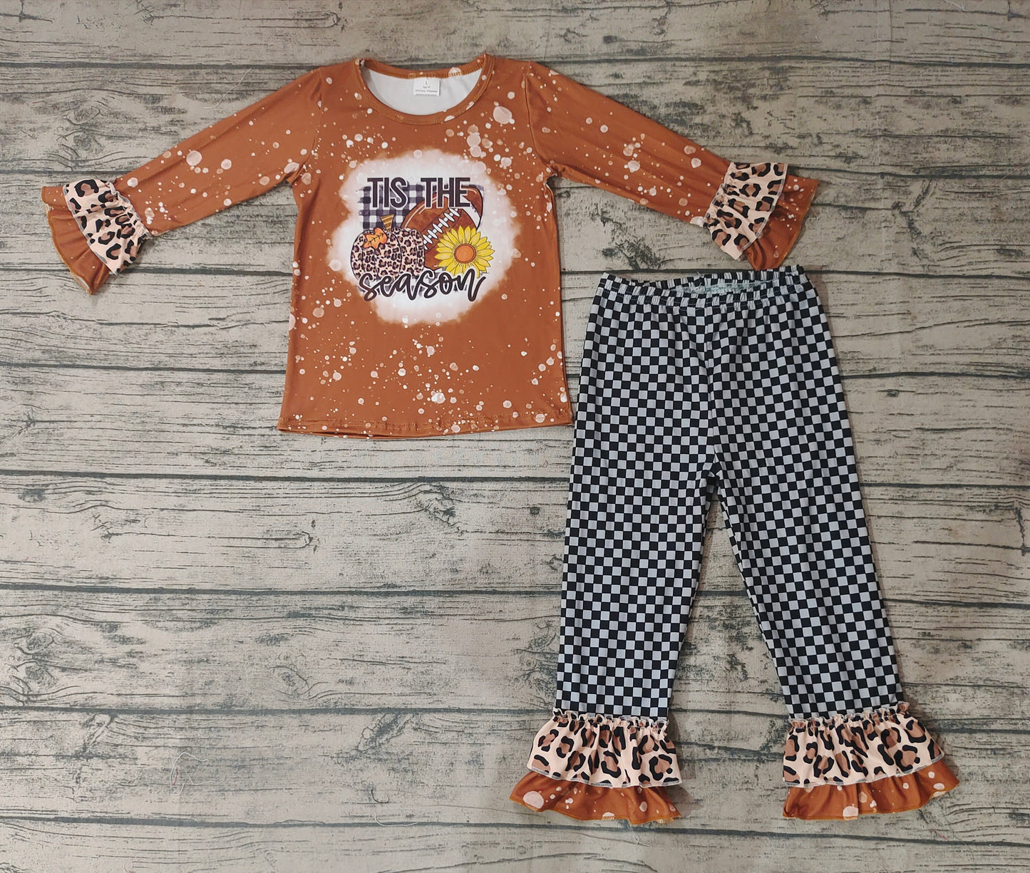 Baby Girls Football Pumpkin Leopard Ruffle Pants Clothes Sets