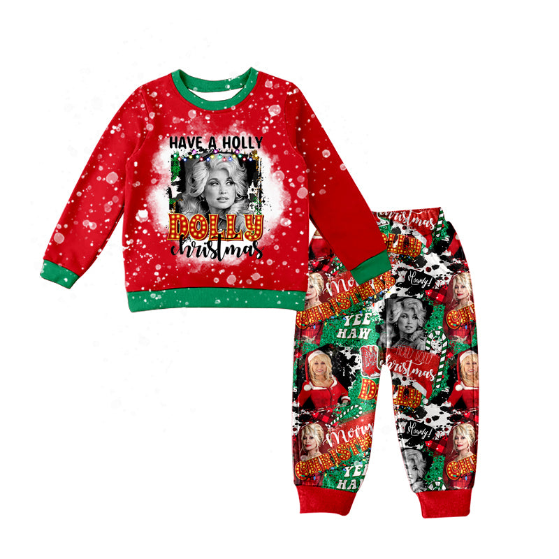 Baby Girls Christmas Singer Red Shirt Top Pants Pajamas Clothes Sets Preorder(moq 5)