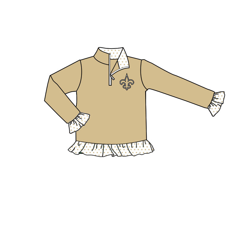 Preorder moq 5 Baby Girls Khaki Saint Team Zip Pullovers Tops