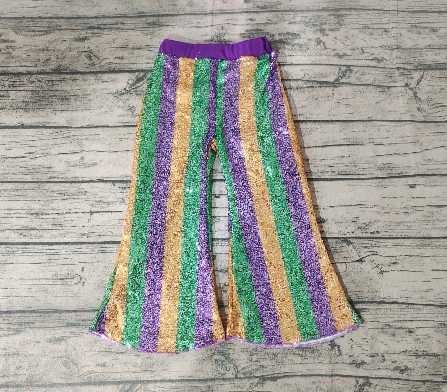 Baby Girls Purple Green Golden Sequin Bell Bottom Pants