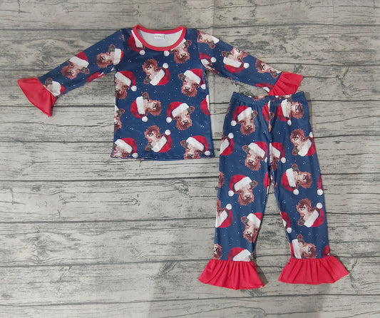 Baby Girls Christmas Highland Cow Pajamas Clothes Sets