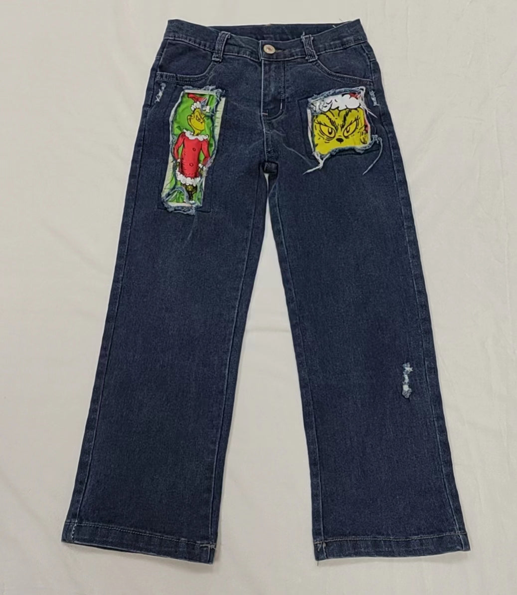 Baby Boys Distressed Christmas Frog Denim Pants
