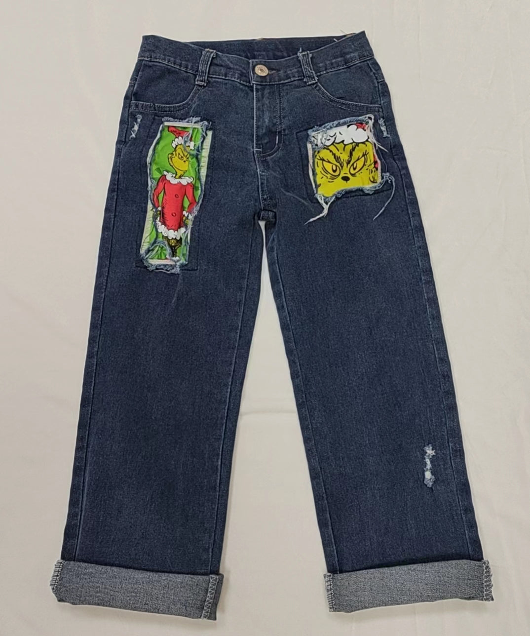 Baby Boys Distressed Christmas Frog Denim Pants